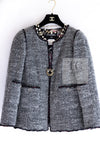 CHANEL 10PF Gray Wool Mohair Boucle Tweed Jacket 40 42 シャネル グレー ウール モヘア ブークレ ツイード ジャケット 即発