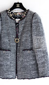 CHANEL 10PF Gray Wool Mohair Boucle Tweed Jacket 40 42 シャネル グレー ウール モヘア ブークレ ツイード ジャケット 即発