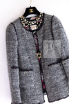 CHANEL 10PF Gray Wool Mohair Boucle Tweed Jacket 40 42 シャネル グレー ウール モヘア ブークレ ツイード ジャケット 即発