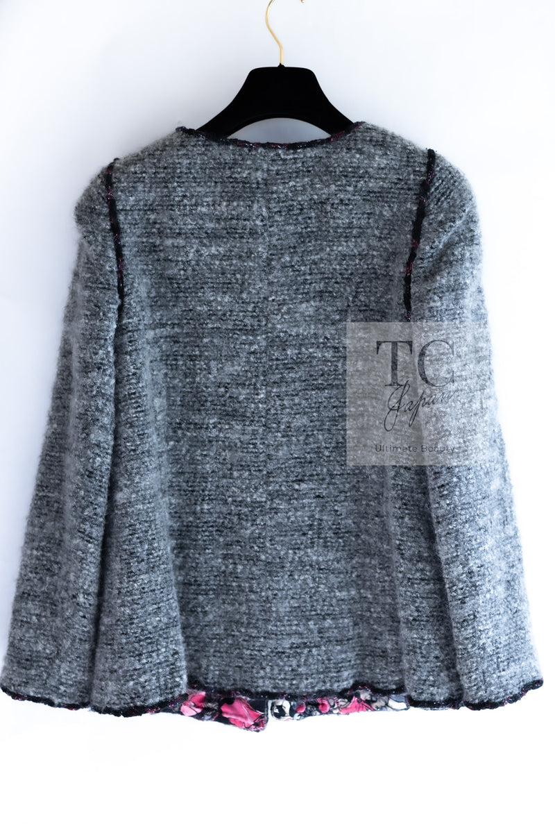 CHANEL 10PF Gray Wool Mohair Boucle Tweed Jacket 40 42 シャネル グレー ウール モヘア ブークレ ツイード ジャケット 即発