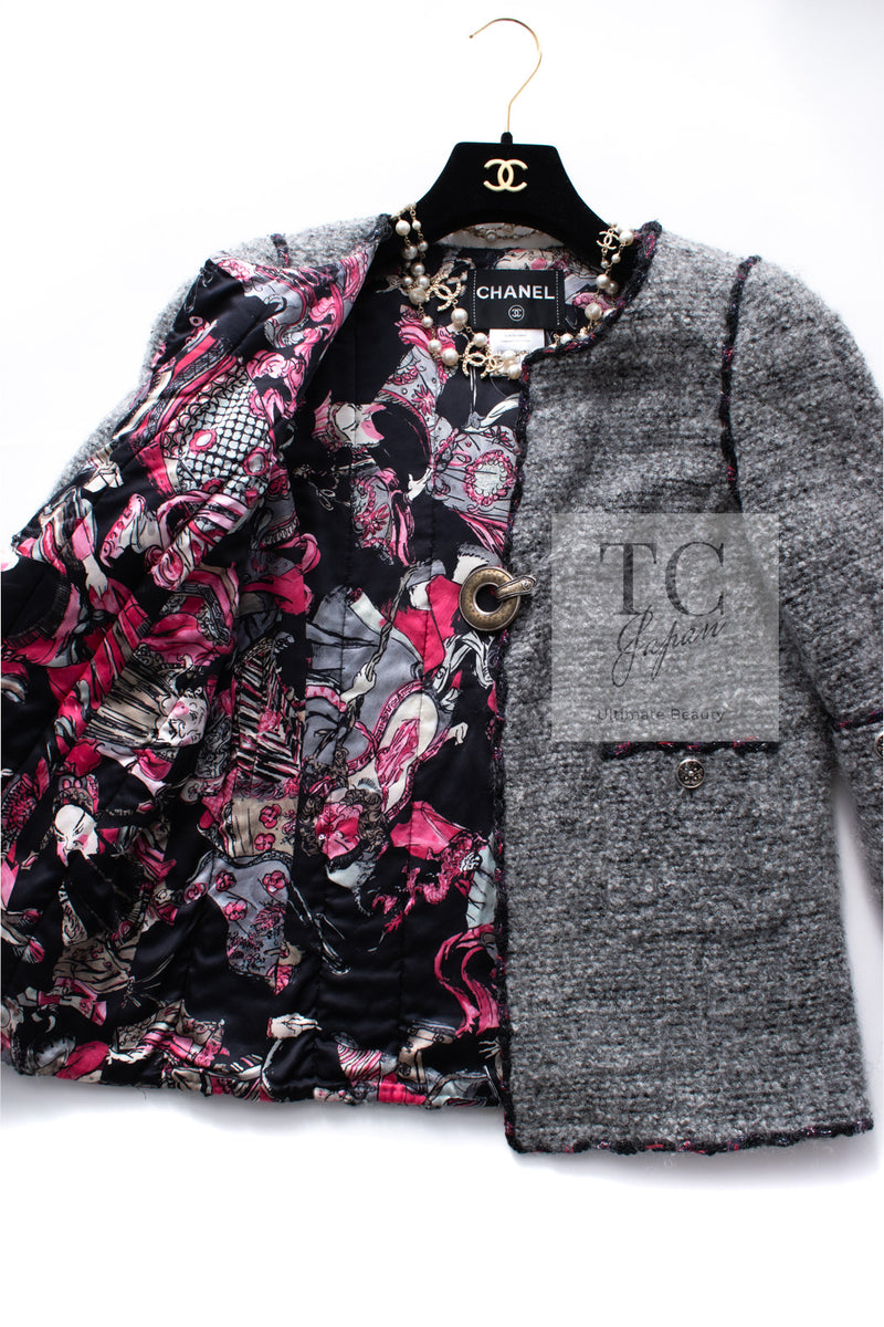 CHANEL 10PF Gray Wool Mohair Boucle Tweed Jacket 40 42 シャネル グレー ウール モヘア ブークレ ツイード ジャケット 即発