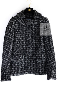 CHANEL 13B Black Gray Peter Pan Collar Wool Tweed Jacket 36 38 シャネル ブラック グレー ピーターパン襟 ウール ツイード ジャケット 即発
