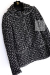CHANEL 13B Black Gray Peter Pan Collar Wool Tweed Jacket 36 38 シャネル ブラック グレー ピーターパン襟 ウール ツイード ジャケット 即発