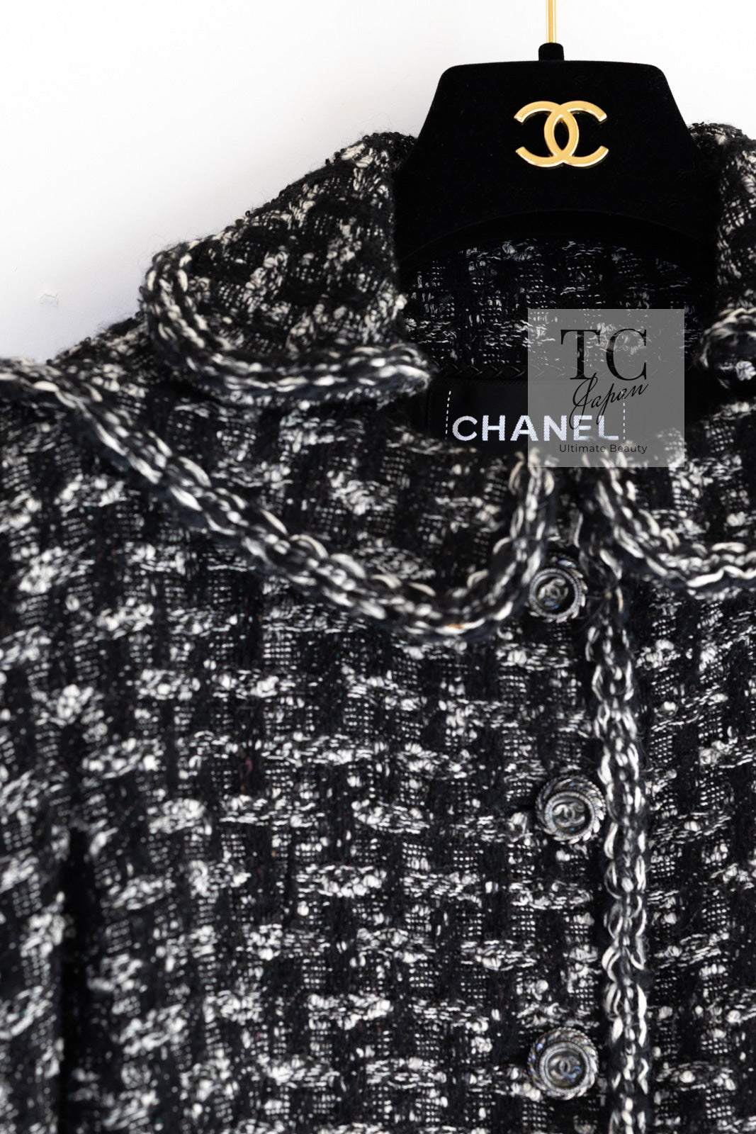 CHANEL 13B Black Gray Peter Pan Collar Wool Tweed Jacket 36 38 シャネル ブラック グレー ピーターパン襟 ウール ツイード ジャケット 即発
