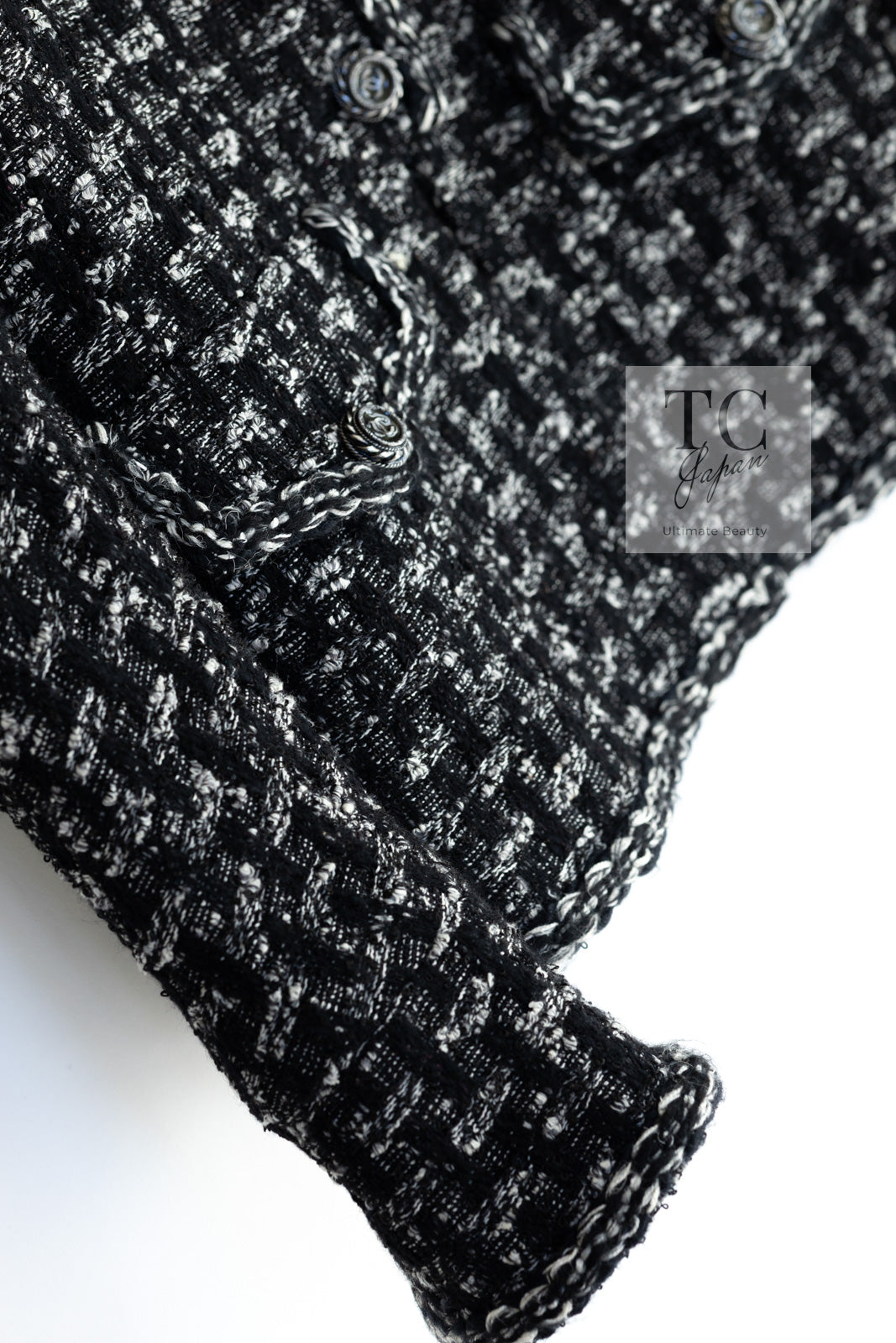 CHANEL 13B Black Gray Peter Pan Collar Wool Tweed Jacket 36 38 シャネル ブラック グレー ピーターパン襟 ウール ツイード ジャケット 即発