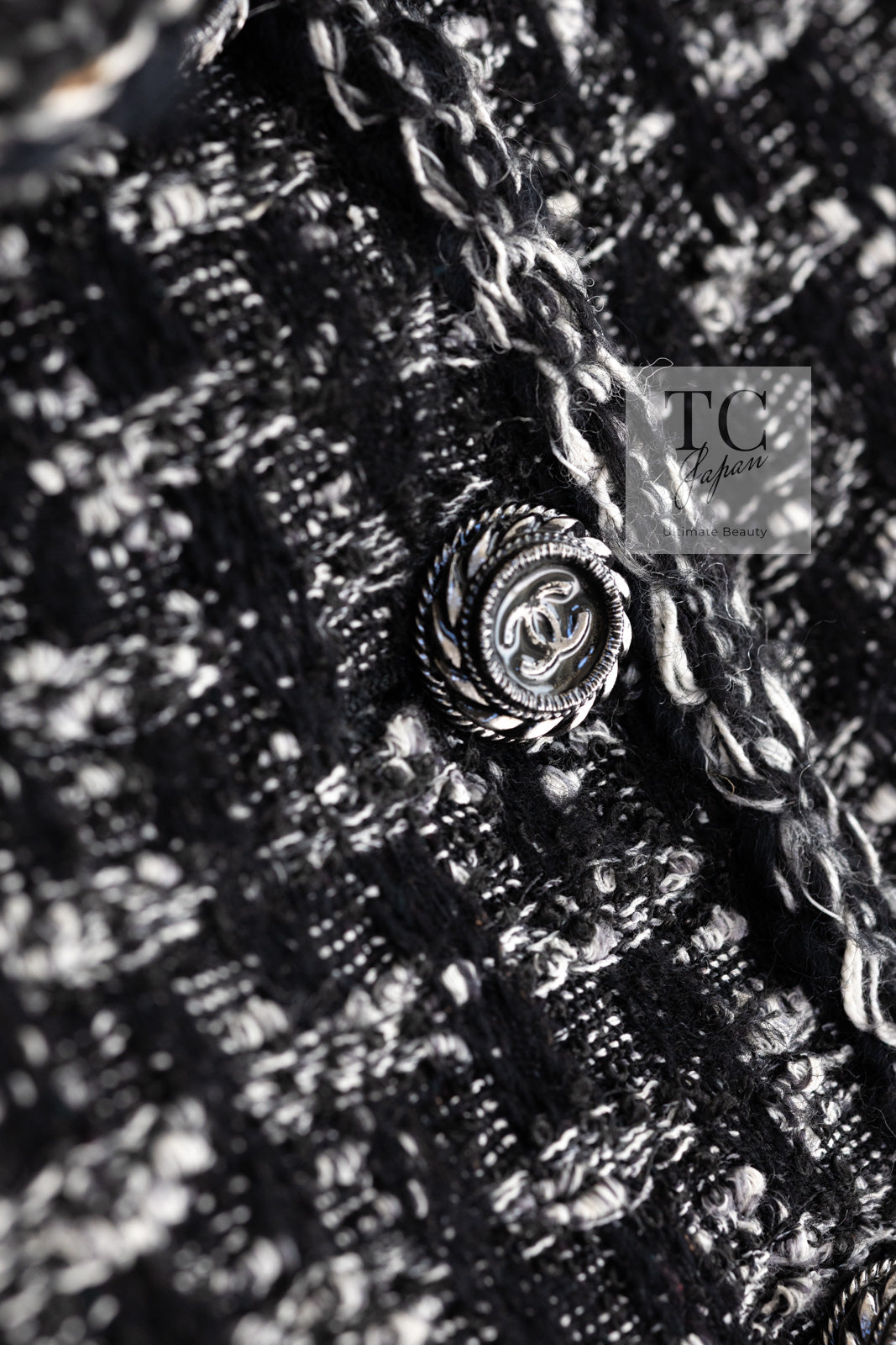 CHANEL 13B Black Gray Peter Pan Collar Wool Tweed Jacket 36 38 シャネル ブラック グレー ピーターパン襟 ウール ツイード ジャケット 即発