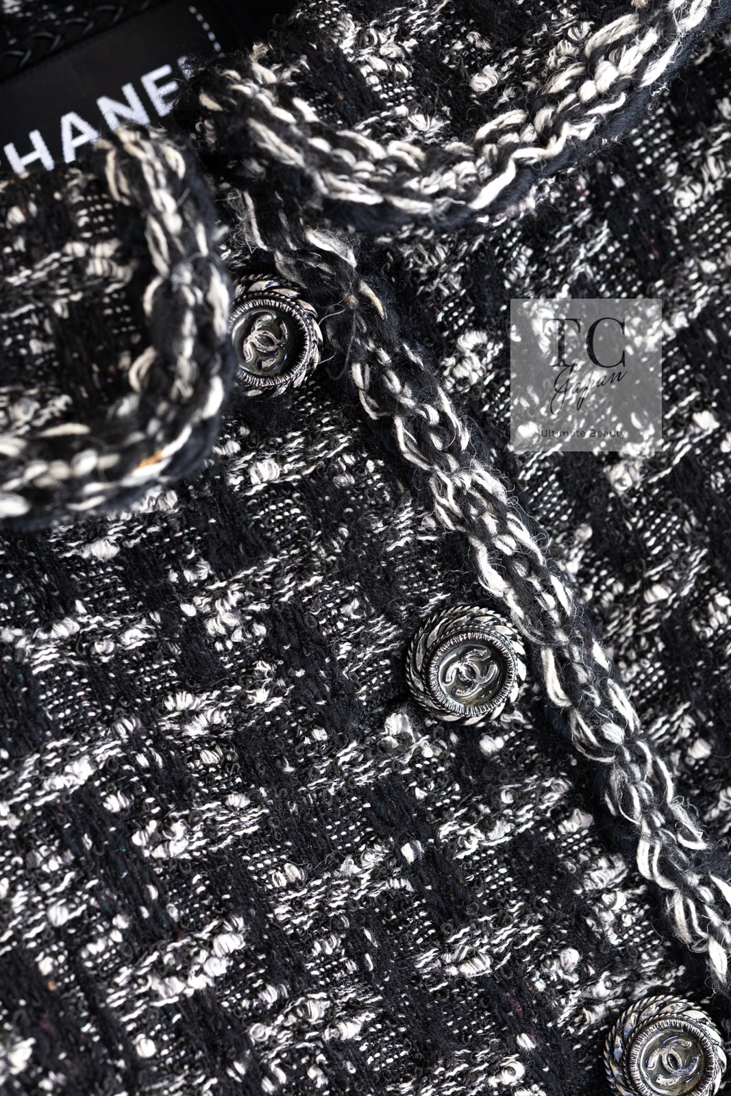 CHANEL 13B Black Gray Peter Pan Collar Wool Tweed Jacket 36 38 シャネル ブラック グレー ピーターパン襟 ウール ツイード ジャケット 即発