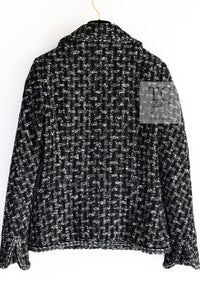 CHANEL 13B Black Gray Peter Pan Collar Wool Tweed Jacket 36 38 シャネル ブラック グレー ピーターパン襟 ウール ツイード ジャケット 即発