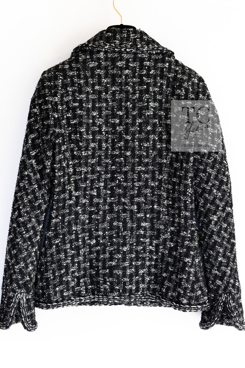 CHANEL 13B Black Gray Peter Pan Collar Wool Tweed Jacket 36 38 シャネル ブラック グレー ピーターパン襟 ウール ツイード ジャケット 即発