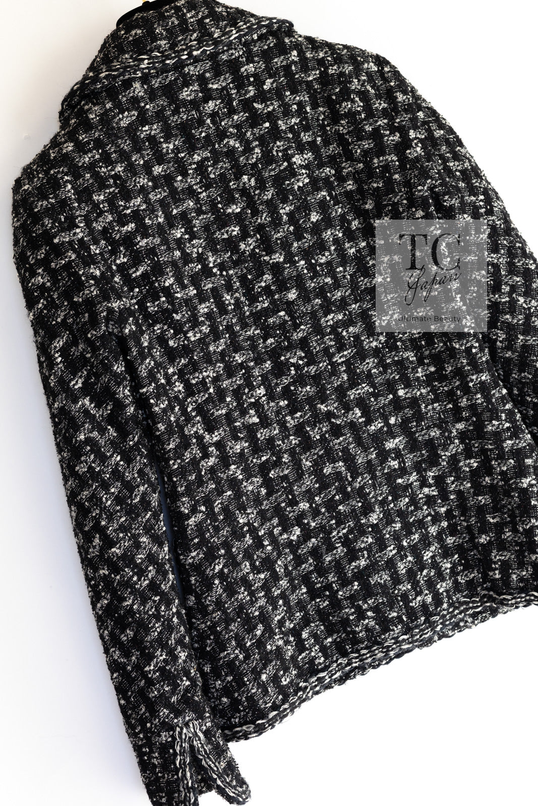 CHANEL 13B Black Gray Peter Pan Collar Wool Tweed Jacket 36 38 シャネル ブラック グレー ピーターパン襟 ウール ツイード ジャケット 即発