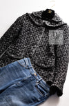 CHANEL 13B Black Gray Peter Pan Collar Wool Tweed Jacket 36 38 シャネル ブラック グレー ピーターパン襟 ウール ツイード ジャケット 即発