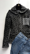 CHANEL 13B Black Gray Peter Pan Collar Wool Tweed Jacket 36 38 シャネル ブラック グレー ピーターパン襟 ウール ツイード ジャケット 即発