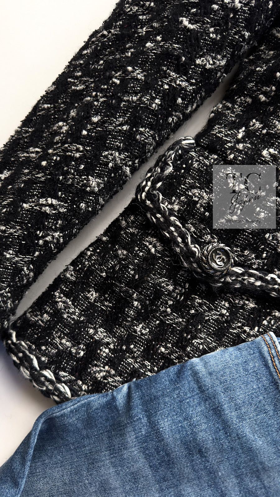 CHANEL 13B Black Gray Peter Pan Collar Wool Tweed Jacket 36 38 シャネル ブラック グレー ピーターパン襟 ウール ツイード ジャケット 即発