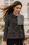 CHANEL 13B Black Gray Peter Pan Collar Wool Tweed Jacket 36 38 シャネル ブラック グレー ピーターパン襟 ウール ツイード ジャケット 即発