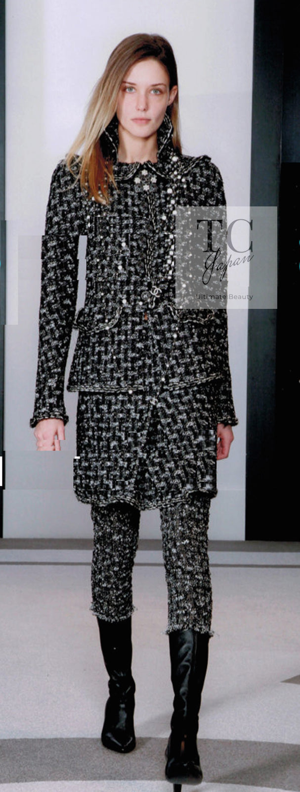 CHANEL 13B Black Gray Peter Pan Collar Wool Tweed Jacket 36 38 シャネル ブラック グレー ピーターパン襟 ウール ツイード ジャケット 即発