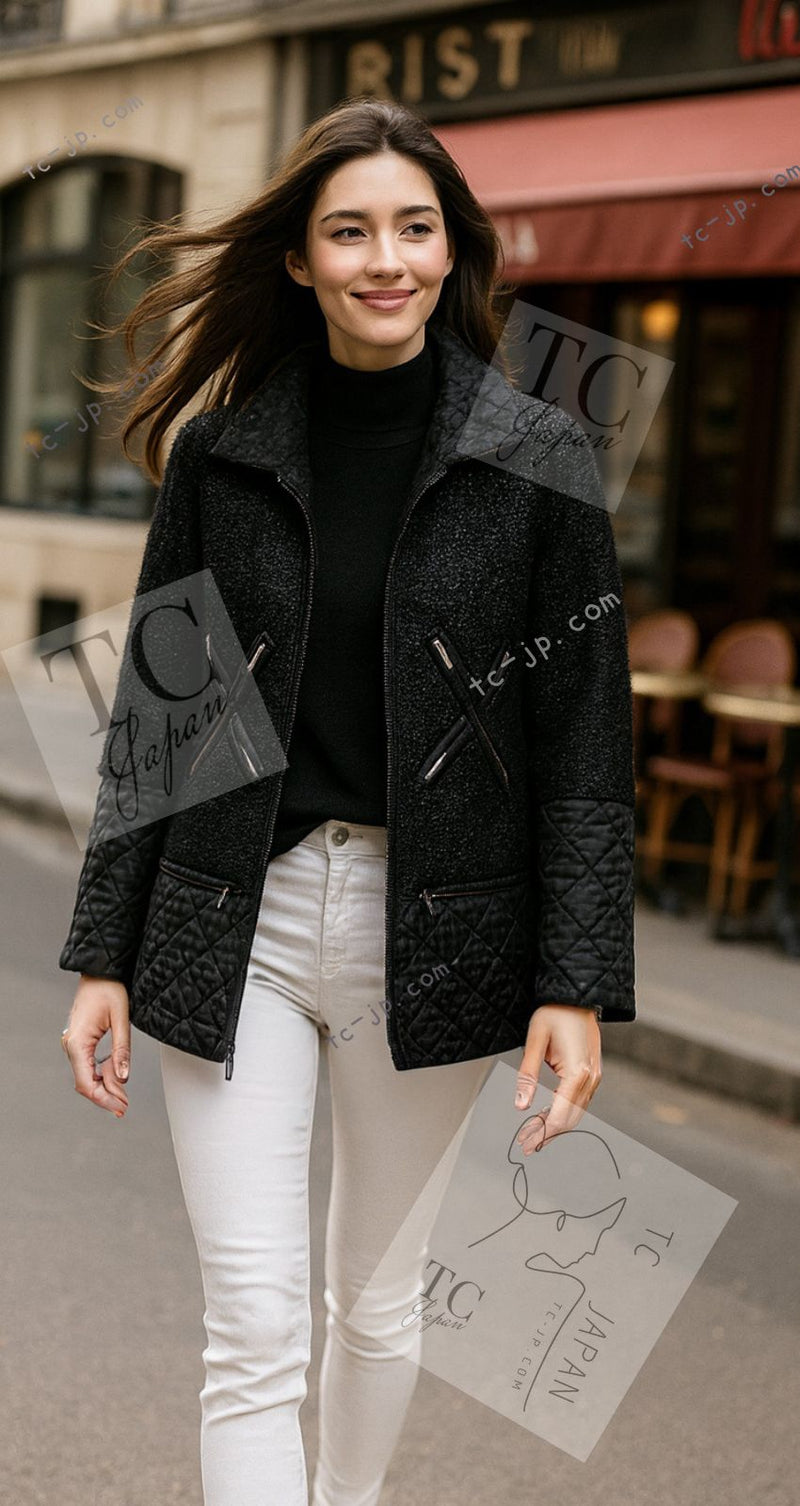 CHANEL 13A Black Quilted Metallic Zipper Tweed Jacket 34 シャネル ブラック メタリック ジッパー ツイード ジャケット 即発