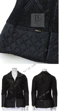 CHANEL 13A Black Quilted Metallic Zipper Tweed Jacket 34 シャネル ブラック メタリック ジッパー ツイード ジャケット 即発