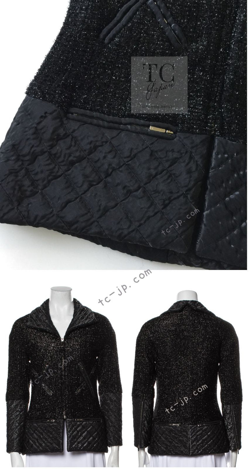 CHANEL 13A Black Quilted Metallic Zipper Tweed Jacket 34 シャネル ブラック メタリック ジッパー ツイード ジャケット 即発