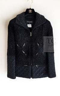 CHANEL 13A Black Quilted Metallic Zipper Tweed Jacket 34 シャネル ブラック メタリック ジッパー ツイード ジャケット 即発