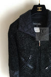 CHANEL 13A Black Quilted Metallic Zipper Tweed Jacket 34 シャネル ブラック メタリック ジッパー ツイード ジャケット 即発