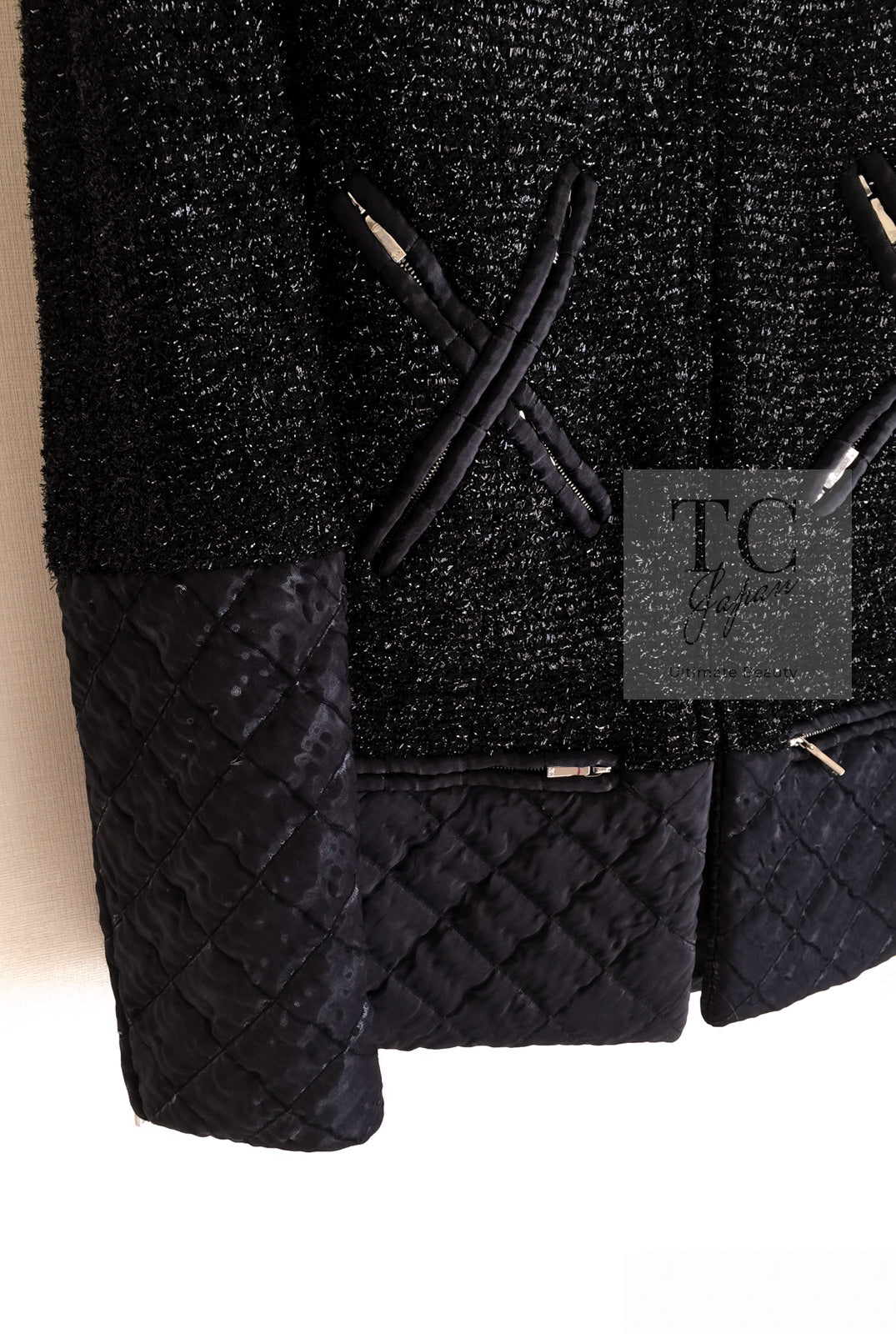CHANEL 13A Black Quilted Metallic Zipper Tweed Jacket 34 シャネル ブラック メタリック ジッパー ツイード ジャケット 即発