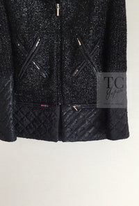 CHANEL 13A Black Quilted Metallic Zipper Tweed Jacket 34 シャネル ブラック メタリック ジッパー ツイード ジャケット 即発