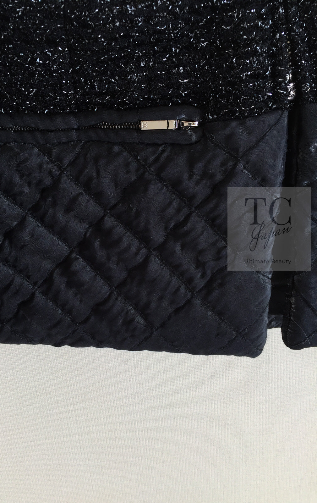CHANEL 13A Black Quilted Metallic Zipper Tweed Jacket 34 シャネル ブラック メタリック ジッパー ツイード ジャケット 即発