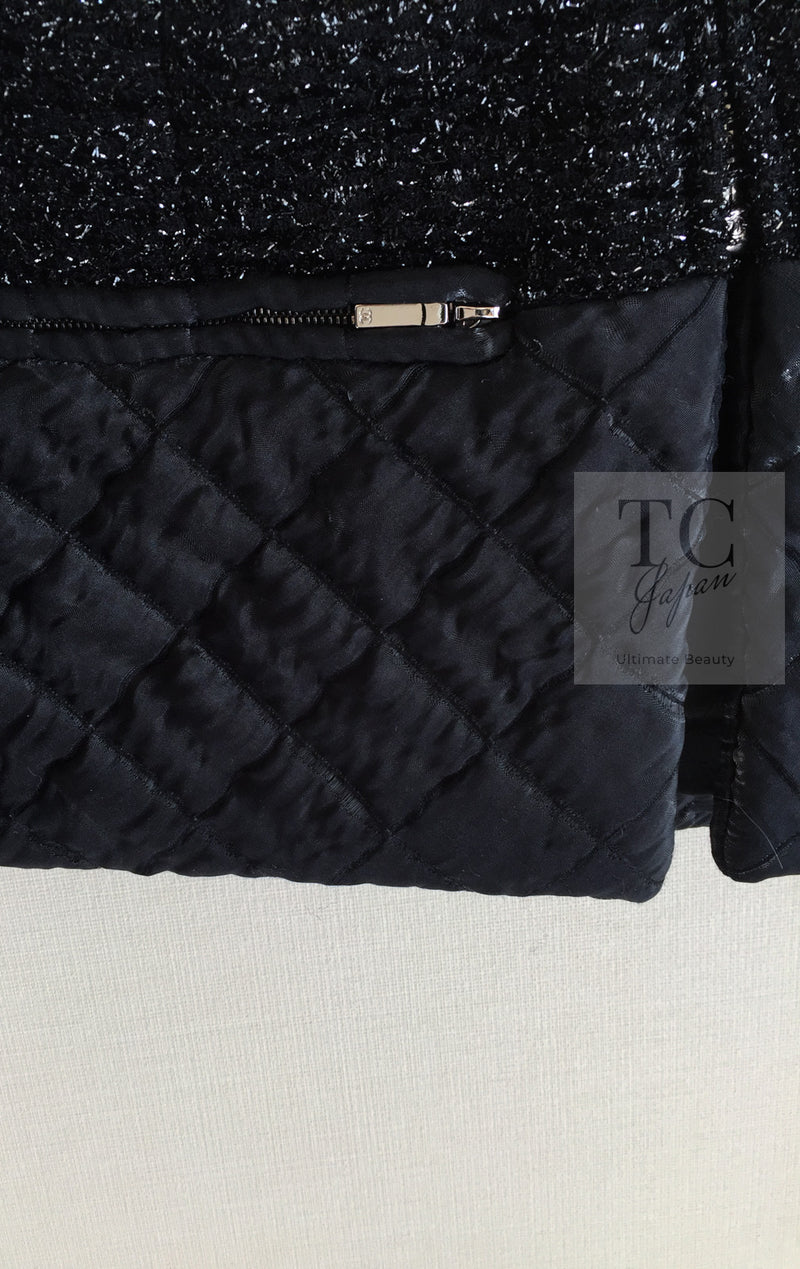CHANEL 13A Black Quilted Metallic Zipper Tweed Jacket 34 シャネル ブラック メタリック ジッパー ツイード ジャケット 即発