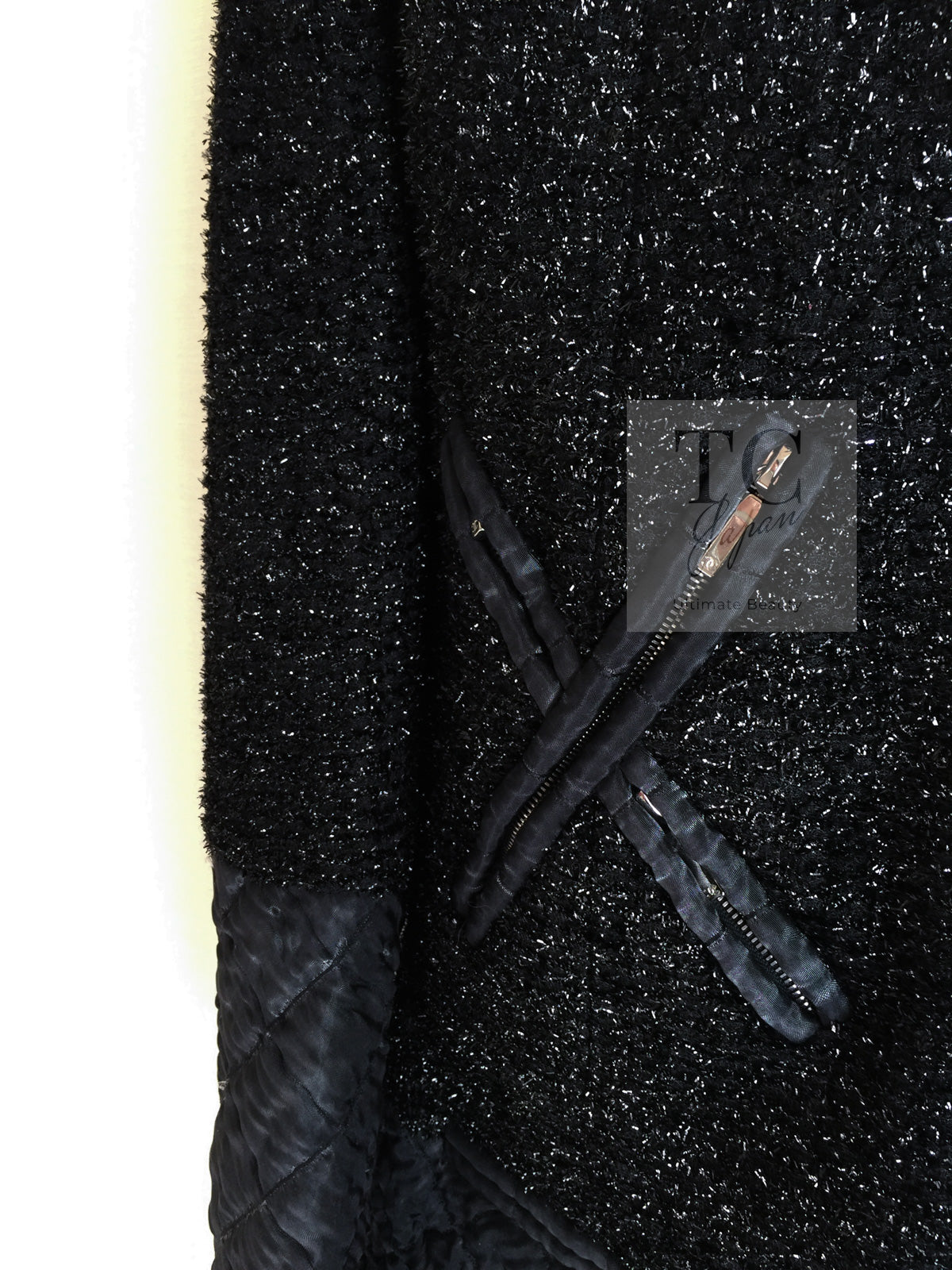 CHANEL 13A Black Quilted Metallic Zipper Tweed Jacket 34 シャネル ブラック メタリック ジッパー ツイード ジャケット 即発