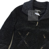 CHANEL 13A Black Quilted Metallic Zipper Tweed Jacket 34 シャネル ブラック メタリック ジッパー ツイード ジャケット 即発