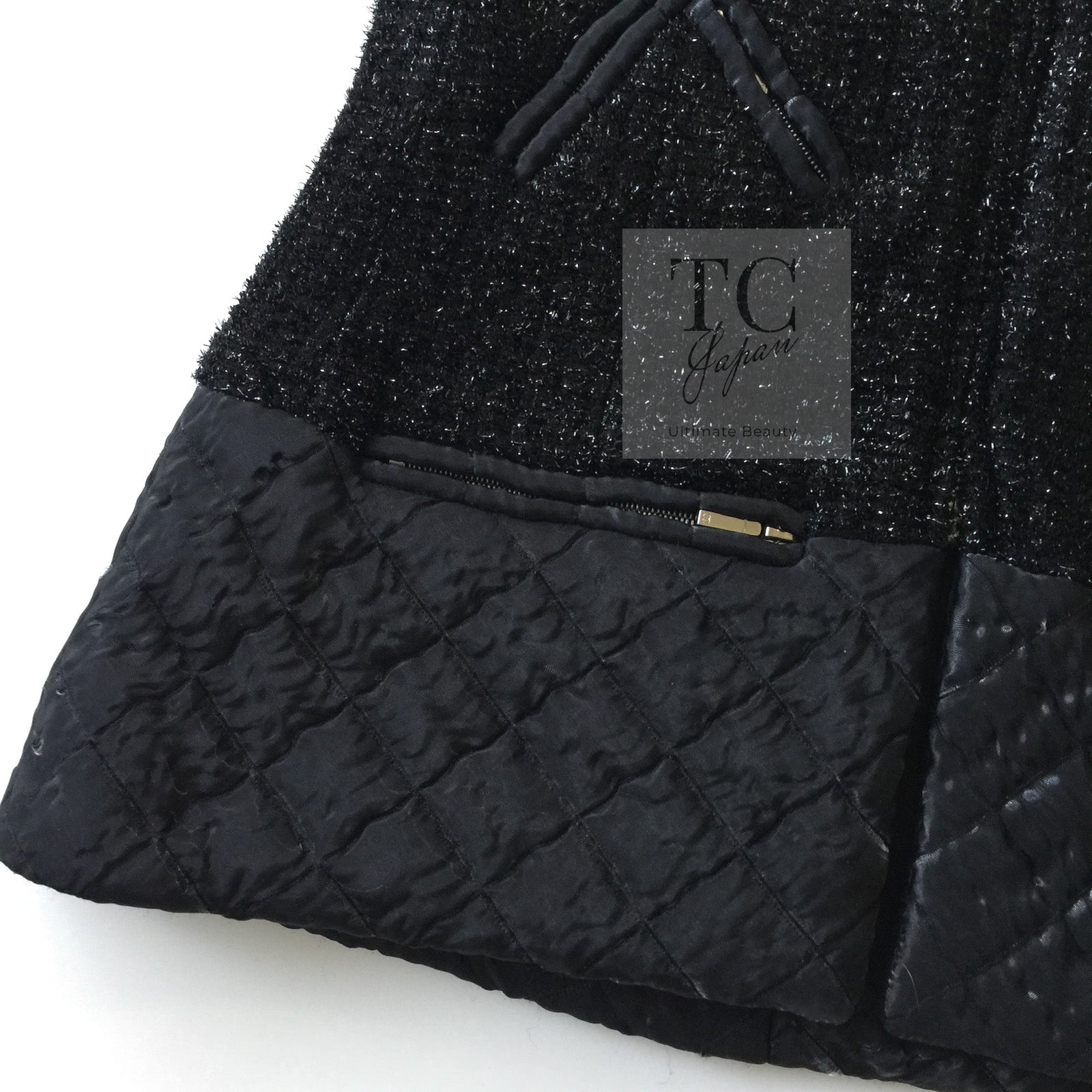CHANEL 13A Black Quilted Metallic Zipper Tweed Jacket 34 シャネル ブラック メタリック ジッパー ツイード ジャケット 即発
