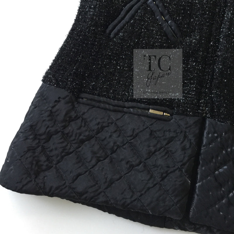 CHANEL 13A Black Quilted Metallic Zipper Tweed Jacket 34 シャネル ブラック メタリック ジッパー ツイード ジャケット 即発