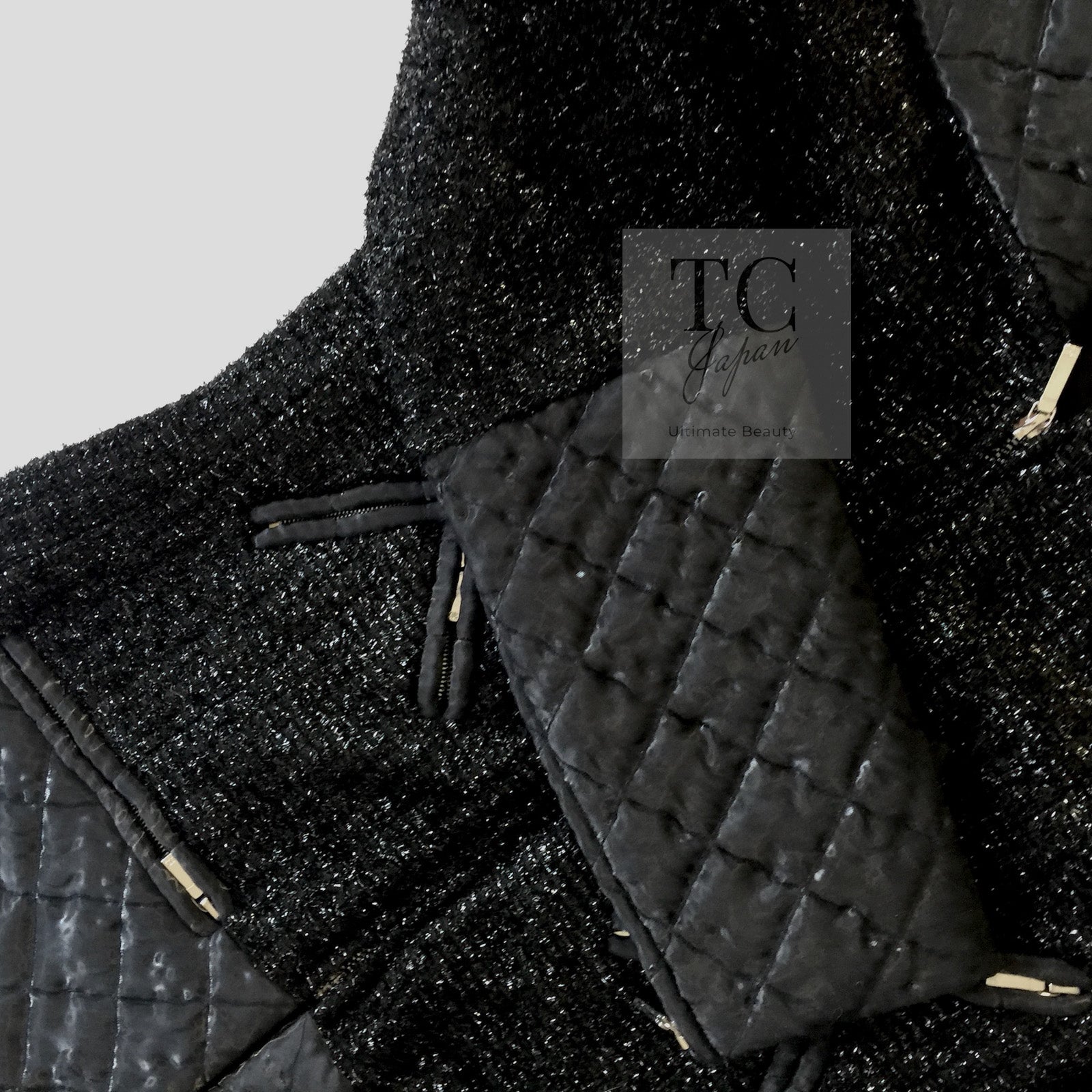 CHANEL 13A Black Quilted Metallic Zipper Tweed Jacket 34 シャネル ブラック メタリック ジッパー ツイード ジャケット 即発