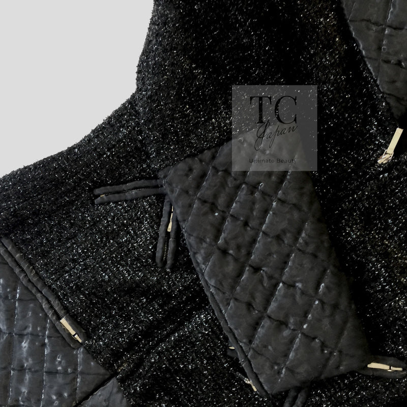 CHANEL 13A Black Quilted Metallic Zipper Tweed Jacket 34 シャネル ブラック メタリック ジッパー ツイード ジャケット 即発
