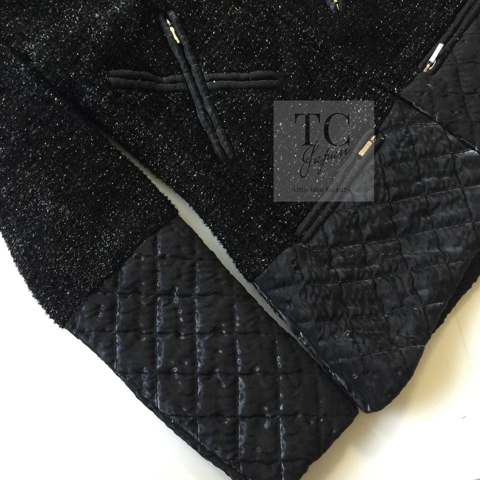 CHANEL 13A Black Quilted Metallic Zipper Tweed Jacket 34 シャネル ブラック メタリック ジッパー ツイード ジャケット 即発