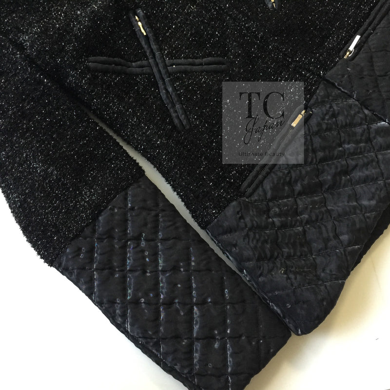 CHANEL 13A Black Quilted Metallic Zipper Tweed Jacket 34 シャネル ブラック メタリック ジッパー ツイード ジャケット 即発