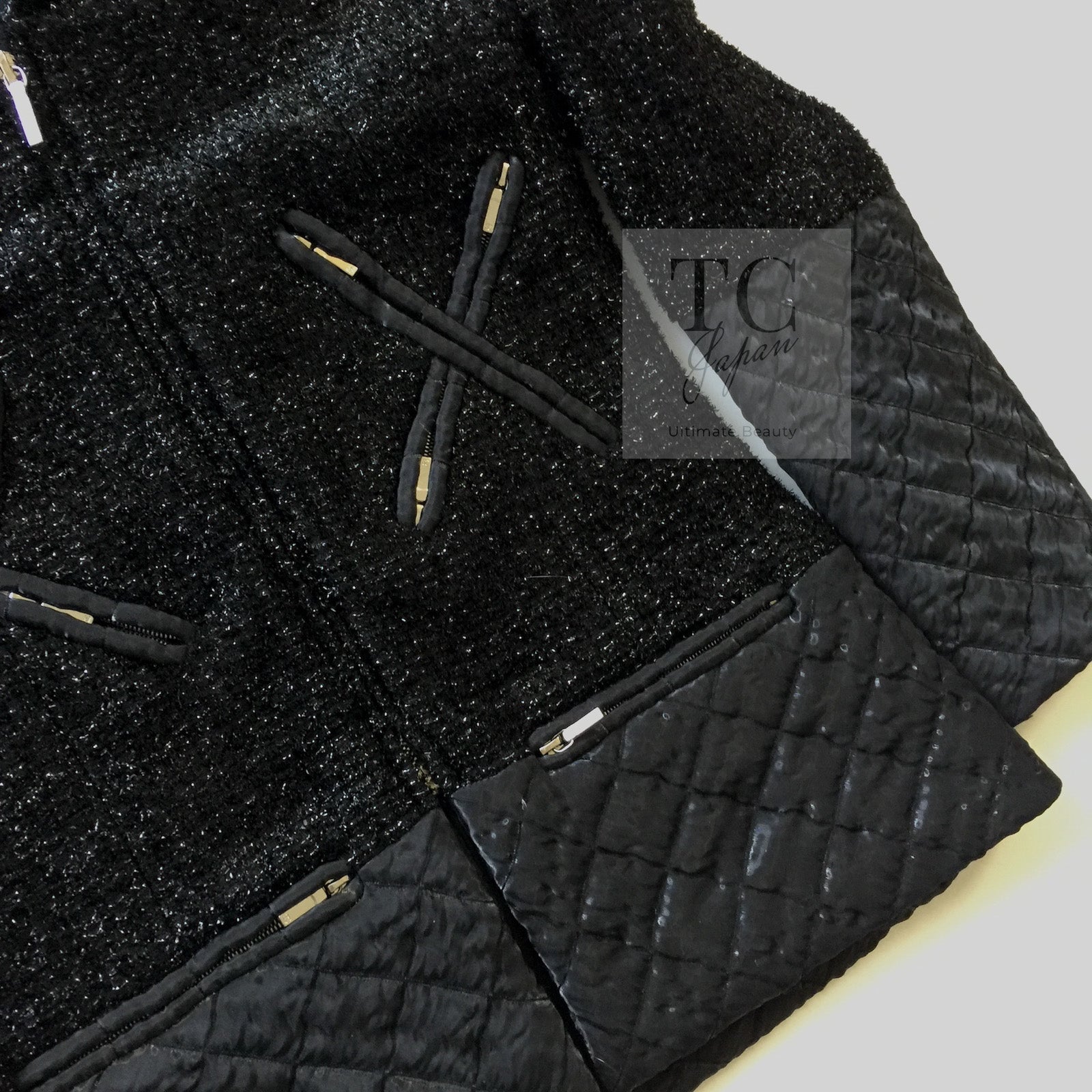 CHANEL 13A Black Quilted Metallic Zipper Tweed Jacket 34 シャネル ブラック メタリック ジッパー ツイード ジャケット 即発