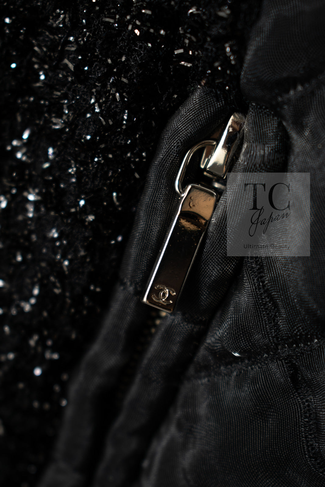 CHANEL 13A Black Quilted Metallic Zipper Tweed Jacket 34 シャネル ブラック メタリック ジッパー ツイード ジャケット 即発