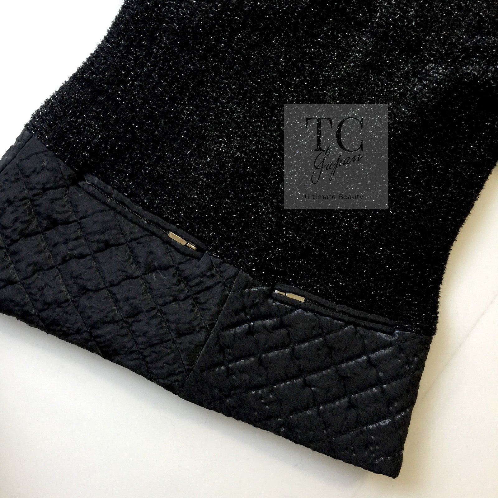 CHANEL 13A Black Quilted Metallic Zipper Tweed Jacket 34 シャネル ブラック メタリック ジッパー ツイード ジャケット 即発