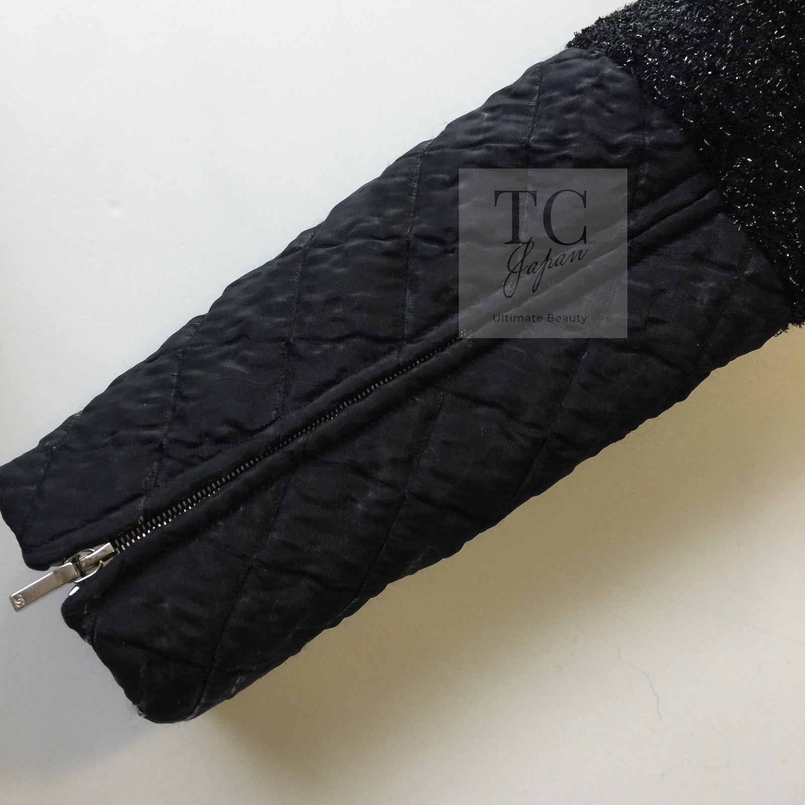 CHANEL 13A Black Quilted Metallic Zipper Tweed Jacket 34 シャネル ブラック メタリック ジッパー ツイード ジャケット 即発