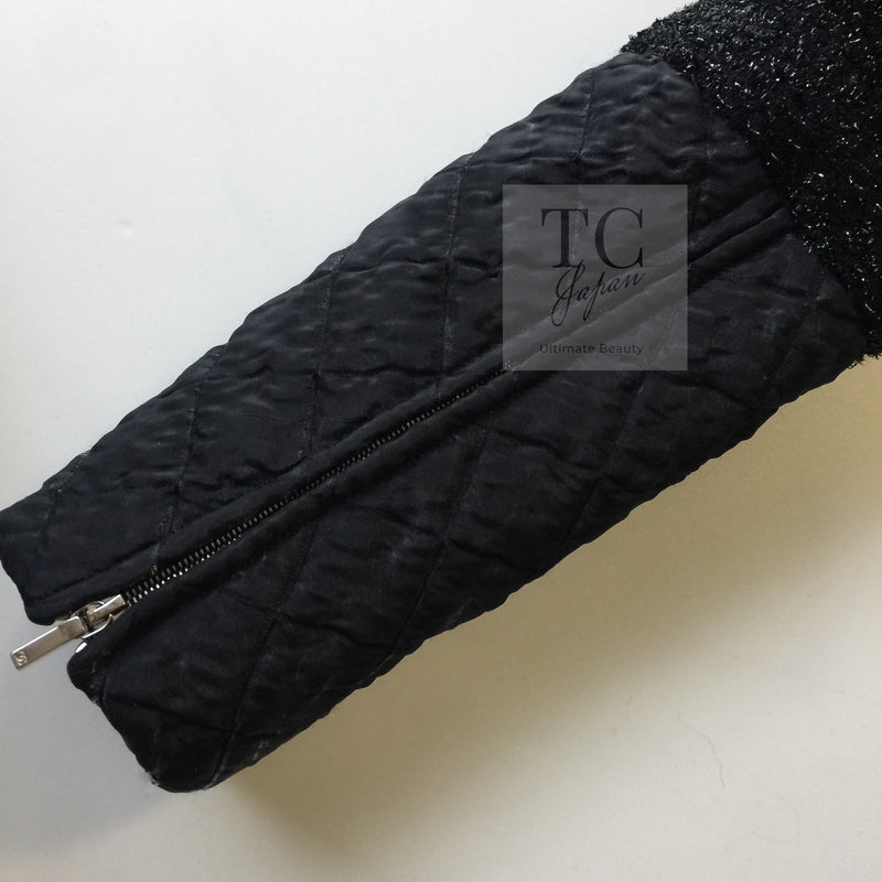 CHANEL 13A Black Quilted Metallic Zipper Tweed Jacket 34 シャネル ブラック メタリック ジッパー ツイード ジャケット 即発