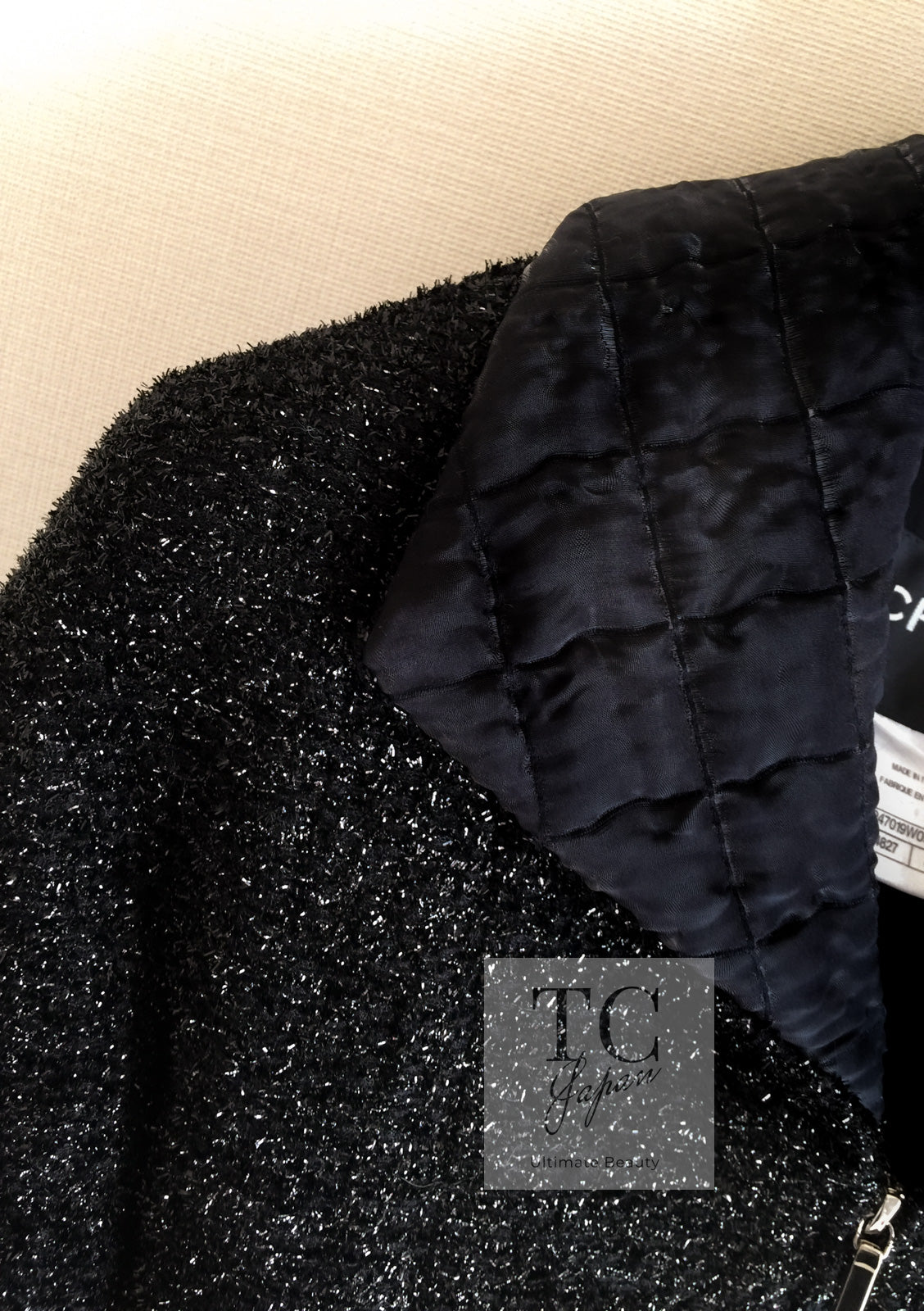 CHANEL 13A Black Quilted Metallic Zipper Tweed Jacket 34 シャネル ブラック メタリック ジッパー ツイード ジャケット 即発