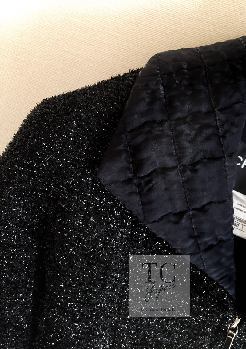 CHANEL 13A Black Quilted Metallic Zipper Tweed Jacket 34 シャネル ブラック メタリック ジッパー ツイード ジャケット 即発