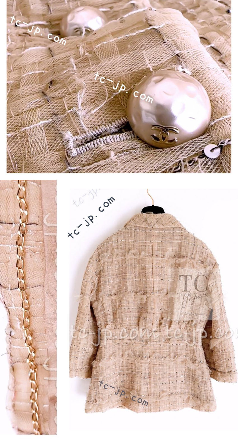 CHANEL 12S Camel Beige Organdy Jacket 36 シャネル キャメル ベージュ オーガンジー ジャケット 即発