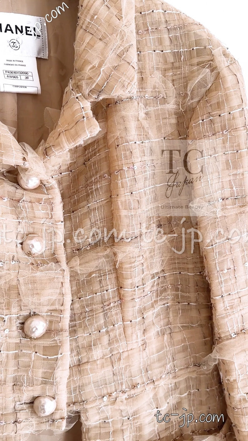 CHANEL 12S Camel Beige Organdy Jacket 36 シャネル キャメル ベージュ オーガンジー ジャケット 即発