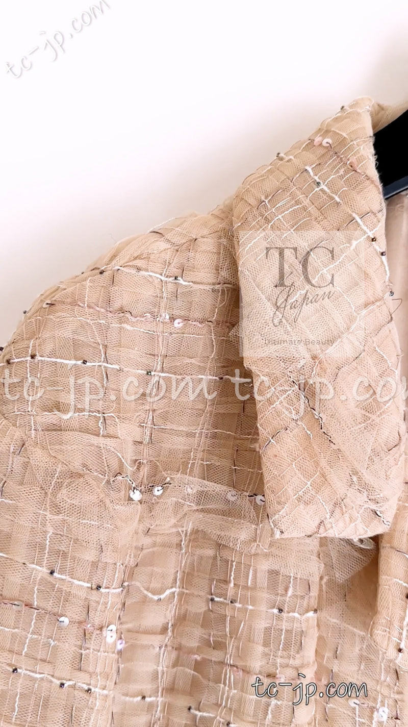 CHANEL 12S Camel Beige Organdy Jacket 36 シャネル キャメル ベージュ オーガンジー ジャケット 即発