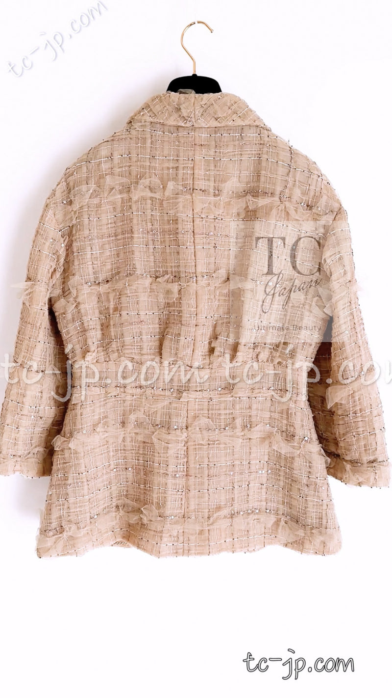 CHANEL 12S Camel Beige Organdy Jacket 36 シャネル キャメル ベージュ オーガンジー ジャケット 即発