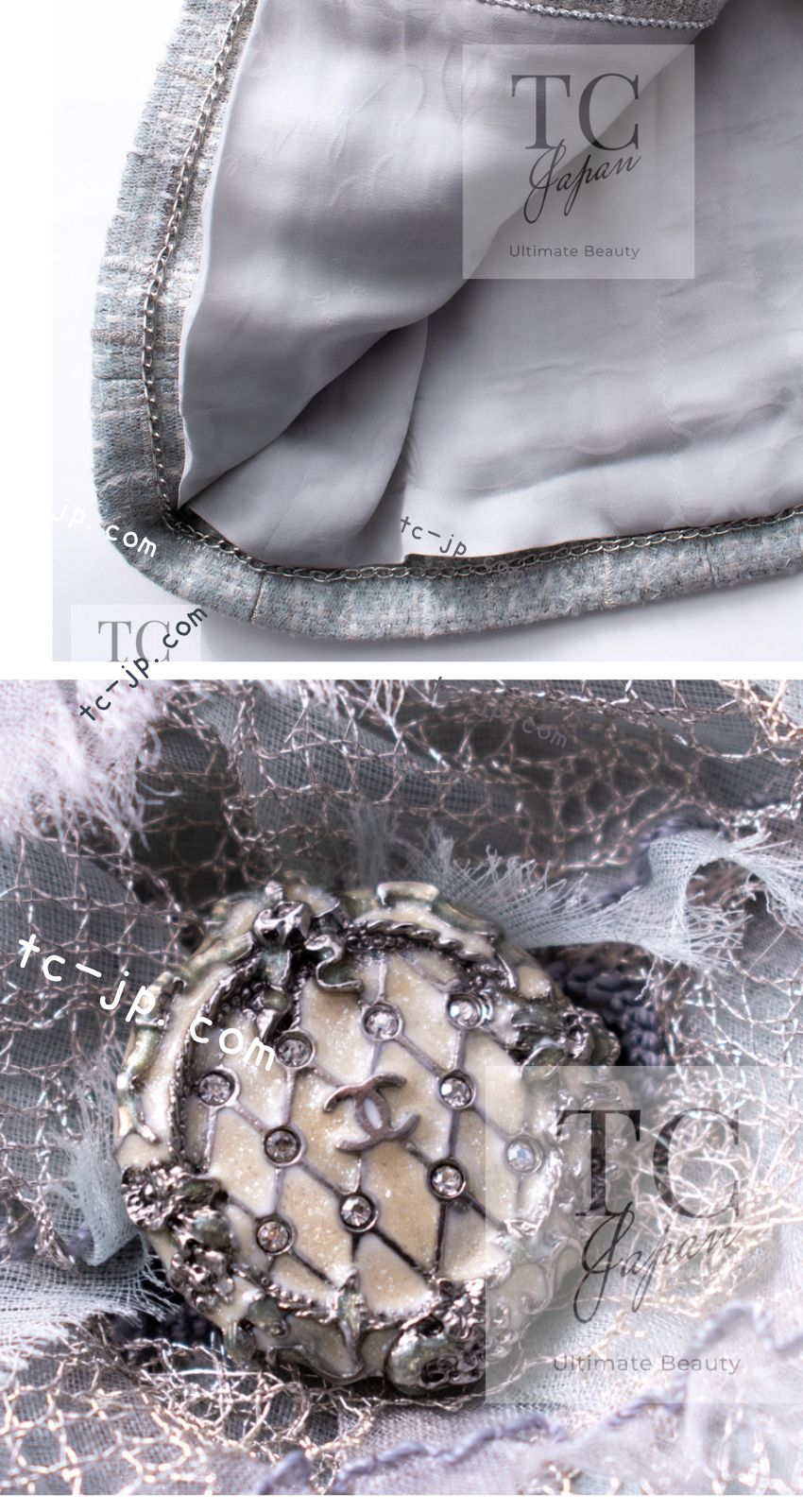 シャネル ジャケット CHANEL ブルー グレー ラッフル ツイード 13C