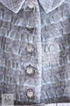 CHANEL 13C Mint Blue Gray Silver Ruffle Lace Tweed Jacket 34 シャネル ミント ブルーグレー ラッフル シルバー レース ツイード ジャケット 即発