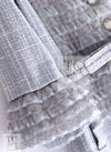 CHANEL 13C Mint Blue Gray Silver Ruffle Lace Tweed Jacket 34 シャネル ミント ブルーグレー ラッフル シルバー レース ツイード ジャケット 即発